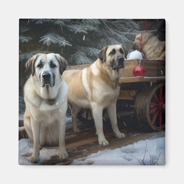 Anatolian Shepherd Snowy Sleigh-juldekretet Magnet (Framsidan)