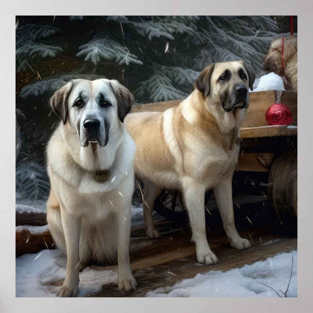 Anatolian Shepherd Snowy Sleigh-juldekretet Poster (Framsidan)