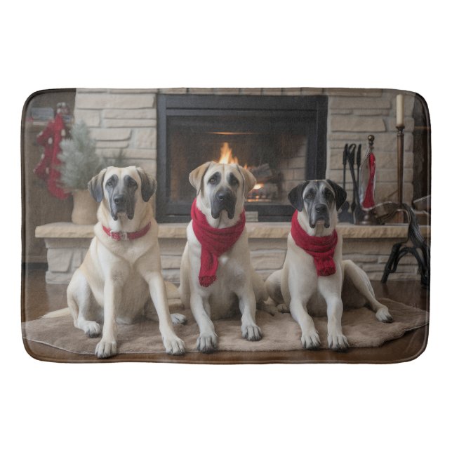 Anatolian Shepherd vid julen i Fireplace Badrumsmatta (Framsidan)