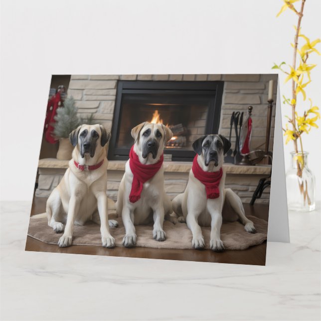 Anatolian Shepherd vid julen i Fireplace Kort (Gul blomma)