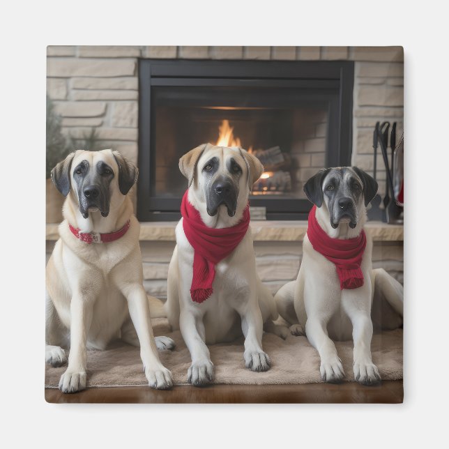 Anatolian Shepherd vid julen i Fireplace Magnet (Framsidan)