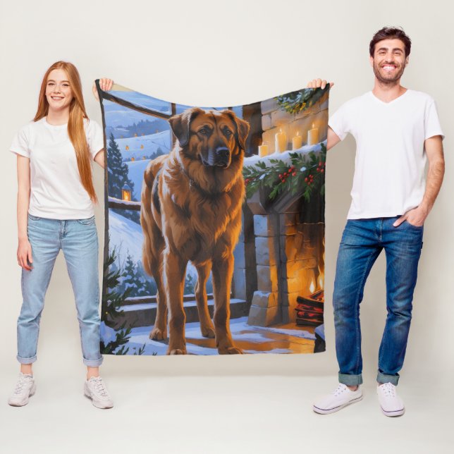 Anatolian Shepherd With Christmas Lights Holiday Fleecefilt (På plats)