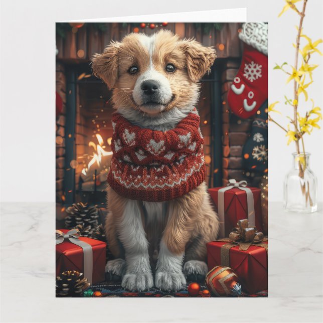 Anatolisk herde med julklappar Kaminen Kort (Gul blomma)