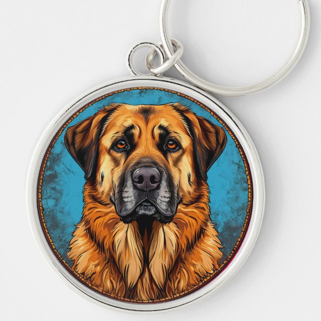 🐶 Anatolisk herdehund för daglig användning 🐶 Rund Silverfärgad Nyckelring (Framsidan)