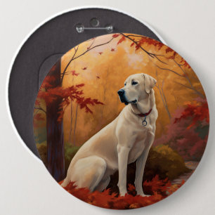 Anatolisk herdehund i höstlöv fall inspirerar knapp