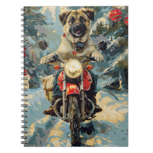 Anatolisk herdehund kör motorcykel jul anteckningsbok