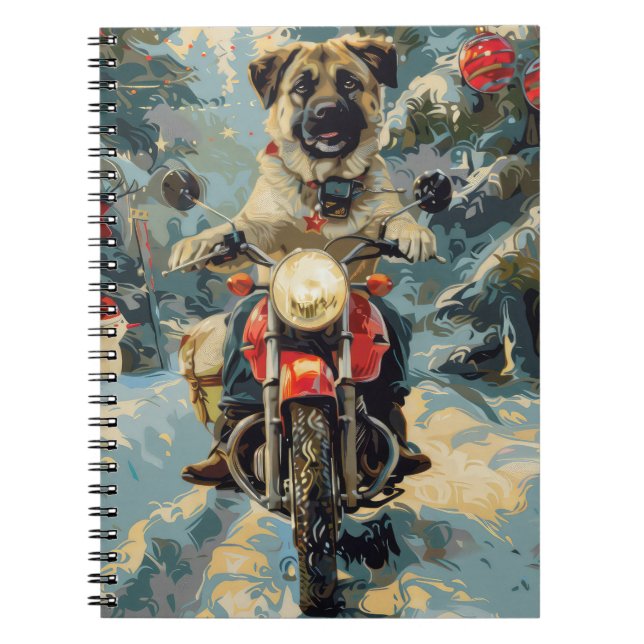 Anatolisk herdehund kör motorcykel jul anteckningsbok (Framsidan)