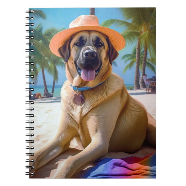 Anatolisk herdehund på strand, sommarpresent till  anteckningsbok (Framsidan)