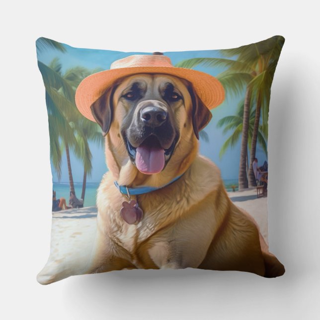 Anatolisk herdehund på strand, sommarpresent till  kudde (Baksida)