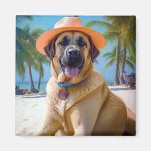 Anatolisk herdehund på strand, sommarpresent till magnet