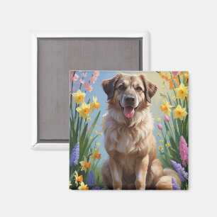 Anatolisk herdehund Vårblommor Målning Magnet