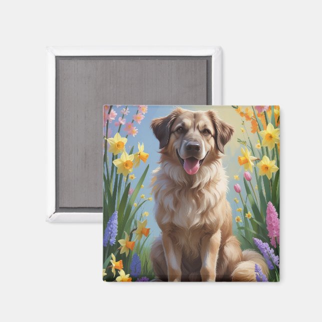 Anatolisk herdehund Vårblommor Målning Magnet (Front/Back)