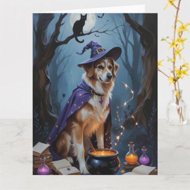 Anatolisk Shepherd Whimsical Halloween-målning Kort (Gul blomma)