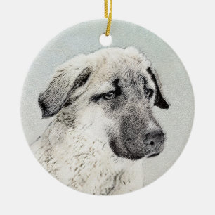 Anatolisk ytmålning - originalkonst av Hund Julgransprydnad Keramik