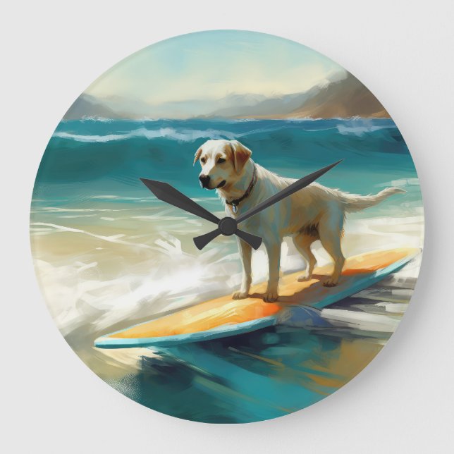 Anatoliska shepherd Beach Surfing Painting Stor Klocka (Framsida)