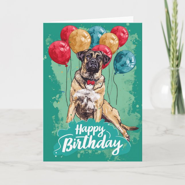 Anatoliska shepherd med Balloons Birthday Kort (Framsida)