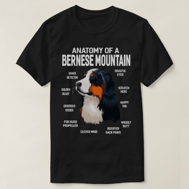 Anatomi en Bernese Mountain Hund Funny Gift T Shirt (Design framsida)