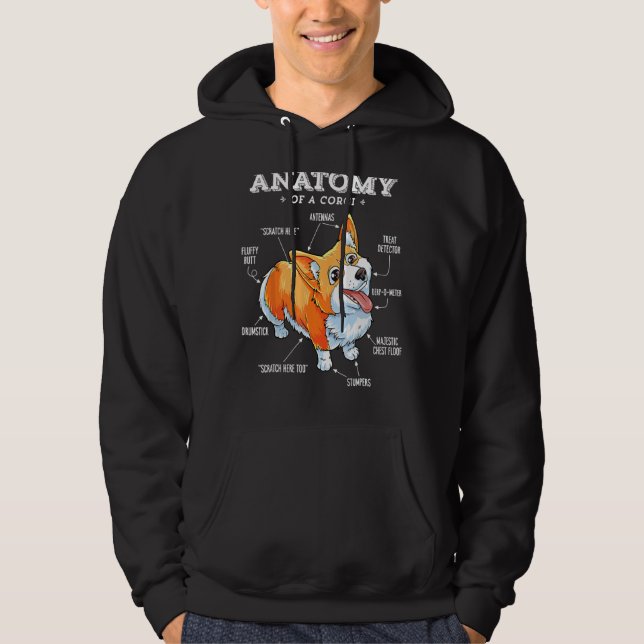 Anatomi hos en Corgi T-Shirt-Rolig hund Hoodie (Framsida)