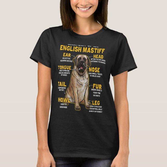 Anatomi hos en engelsk Mastiff for Hund T Shirt (Framsida)