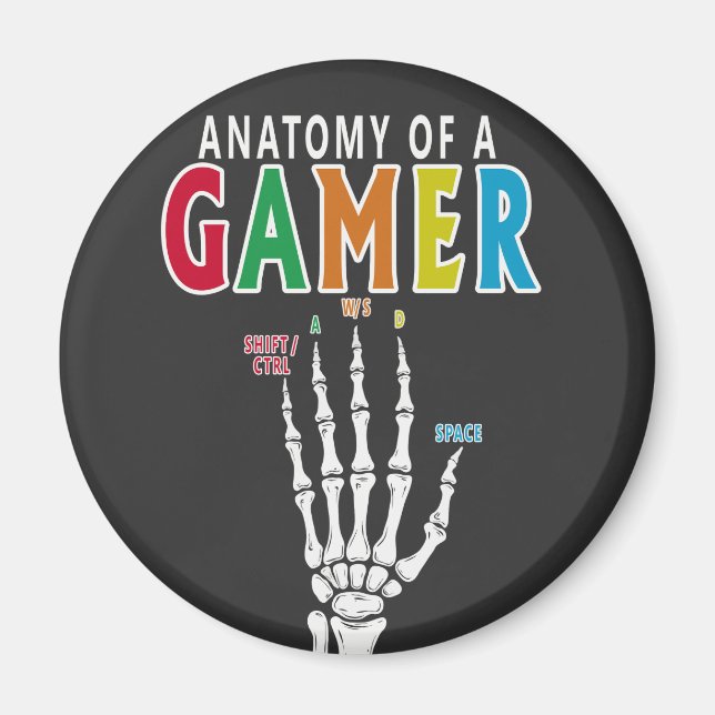 Anatomi hos en gamer Skeleton Hand Funny magnet (Framsidan)