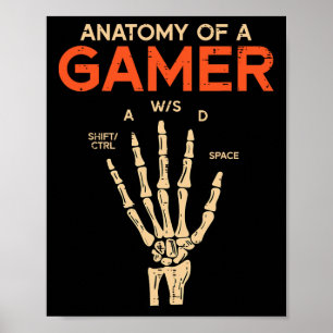 Anatomi hos en Gamer Skeleton Hand Funny Manar Boy Poster