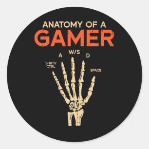 Anatomi hos en Gamer Skeleton Hand Funny Manar Boy Runt Klistermärke