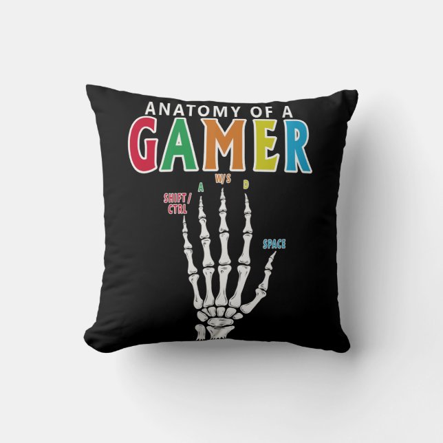 Anatomi hos en Gamer Skeleton Hand Funny Pillow Kudde (Framsida)