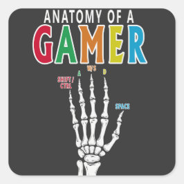 Anatomi hos en Gamer Skeleton Hand Funny Sticker Fyrkantigt Klistermärke