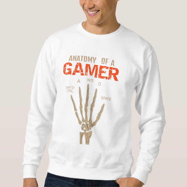 Anatomi hos en Gamer Skeleton Hand Tangentbord T-S Lång Ärmad Tröja (Framsida)