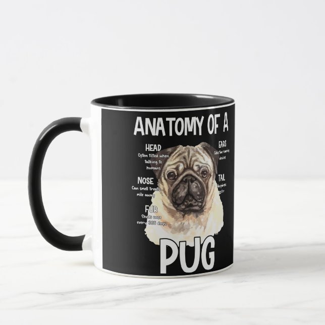 Anatomi hos en Pug för Hundälskare Mugg (Vänster)