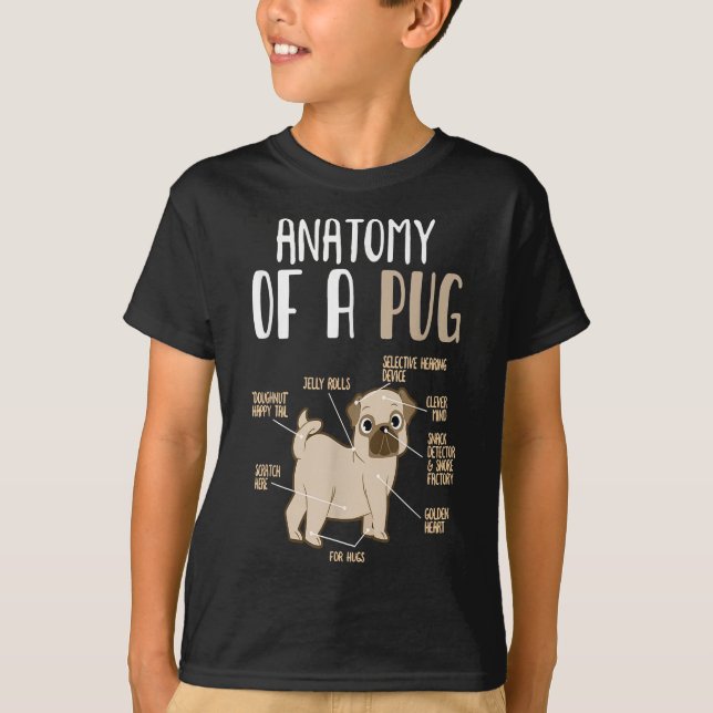 Anatomi hos en Pug-Hund Pet Hound Älskare T-shirt (Framsida)