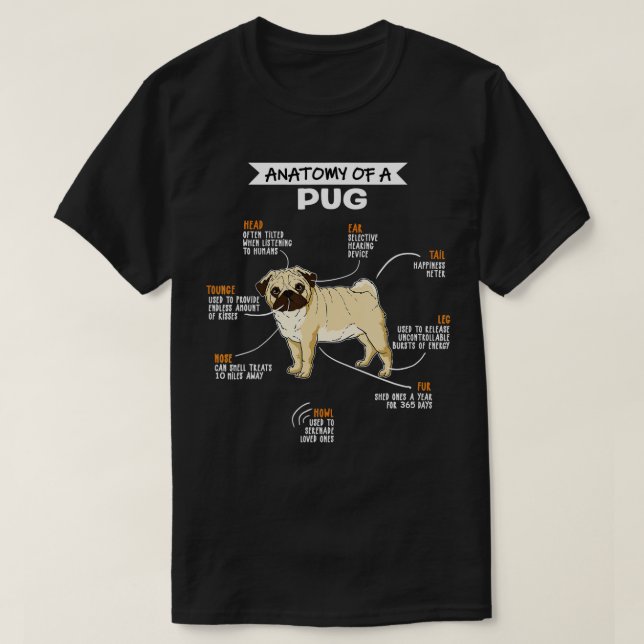 Anatomi hos en Pug Hund Rolig hund Älskare-gåva (1 T Shirt (Design framsida)