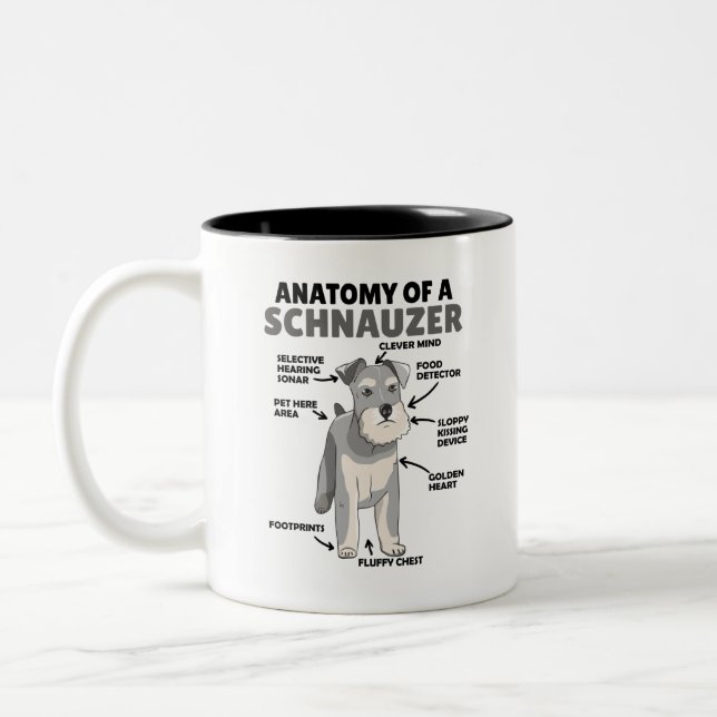 Anatomi hos en Schnauzer Cute Hund Puppy Två-Tonad Mugg (Vänster)