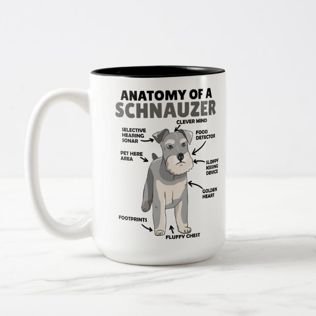 Anatomi hos en Schnauzer Cute Hund Puppy Två-Tonad Mugg (Vänster)