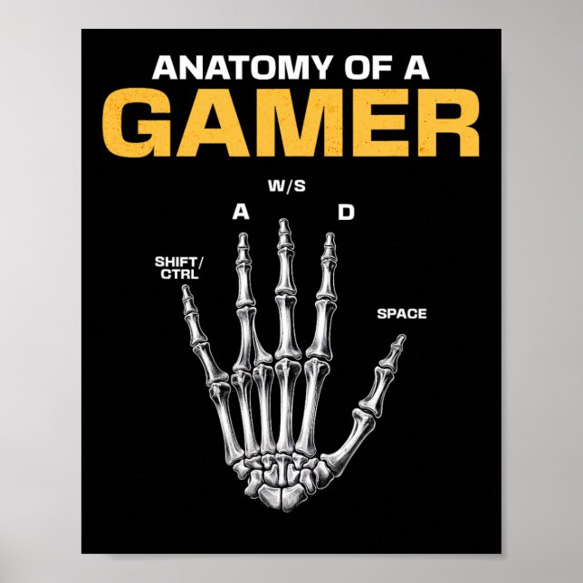 Anatomi hos en spelspelare Skeleton Hand Funny Vid Poster (Framsidan)