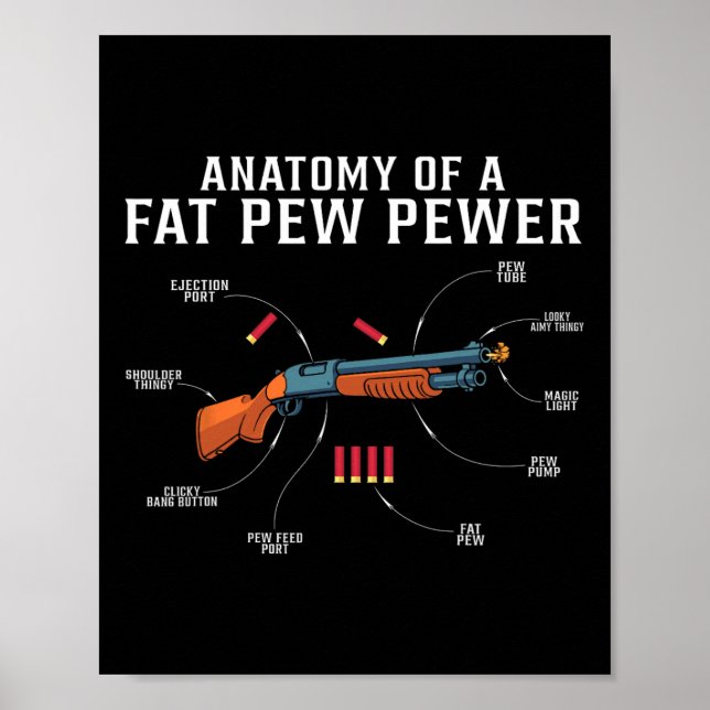 Anatomi hos en Tjock Pew Pewer Funny Hunter Poster (Framsidan)