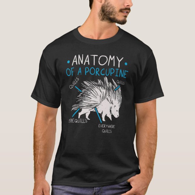 Anatomi hos ett porcupin prickly Rodent Animal Por T Shirt (Framsida)