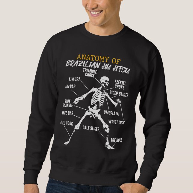 Anatomi i Brasilien Jiu Jitsu Fighter Skeleton Lång Ärmad Tröja (Framsida)
