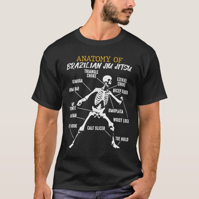 Anatomi i Brasilien Jiu Jitsu Fighter Skeleton T Shirt (Framsida)