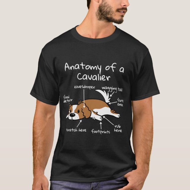 Anatomi i en Cavalier Kung Charles Spain Hund T Shirt (Framsida)