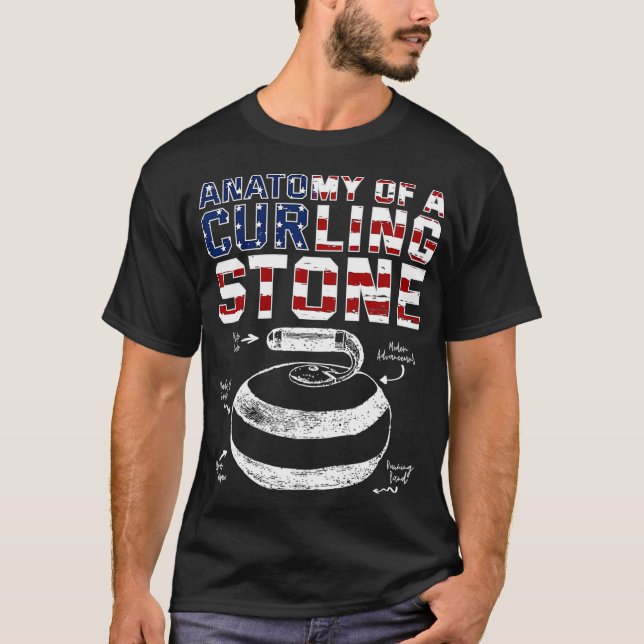Anatomi i en Curling Stone American Flagga T Shirt (Framsida)