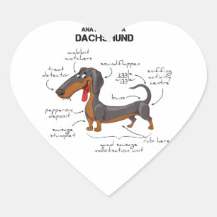 Anatomi i en docka - Rolig hund Hjärtformat Klistermärke