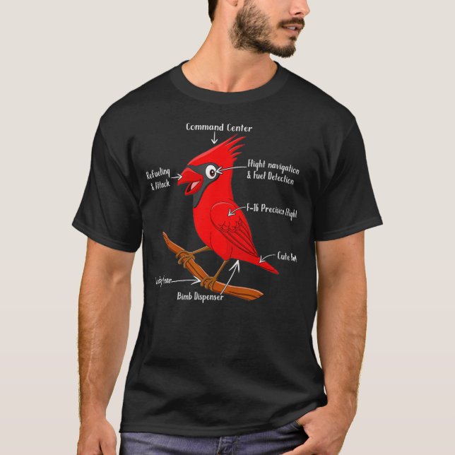 Anatomi i en nordlig kardinal Funny Bird Watchin T Shirt (Framsida)