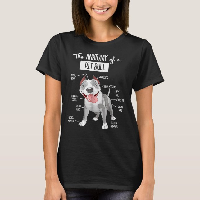 Anatomi i Pitbull Hund älskare T Shirt (Framsida)