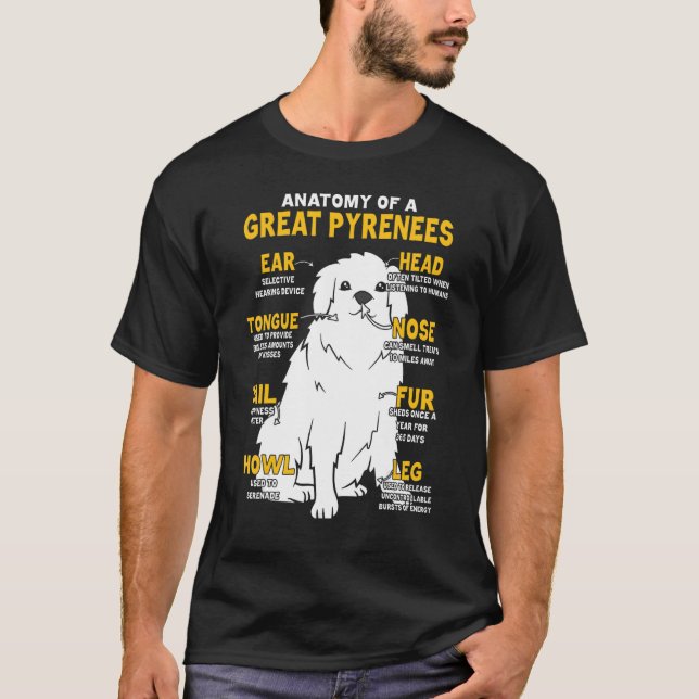 Anatomi i Underbara Pyrenéer-Hund T Shirt (Framsida)