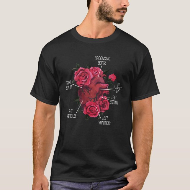 Anatomical Heart And Flowers  Men Women Cardiologi T Shirt (Framsida)