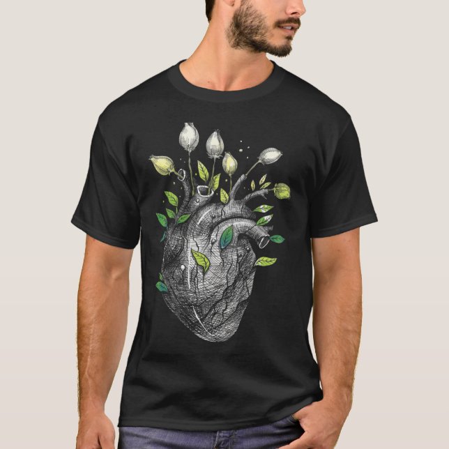 Anatomical Heart And Flowers  Men Women Cardiologi T Shirt (Framsida)