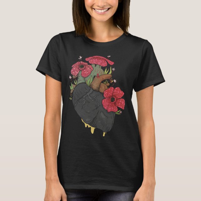 Anatomical Heart And Flowers  Men Women Cardiologi T Shirt (Framsida)