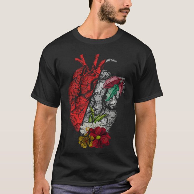 Anatomical Heart And Flowers  Men Women Cardiologi T Shirt (Framsida)