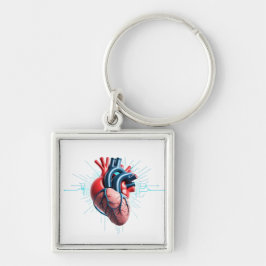Anatomical Heart – Artistic Medical Illustration Fyrkantig Silverfärgad Nyckelring